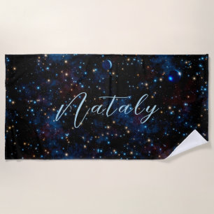 Serviette De Plage Ciel nocturne avec étoiles et planètes personnalis