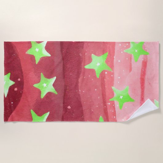 Serviette De Plage ciel rouge avec étoiles (Devant)