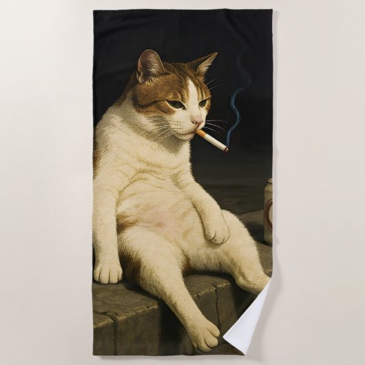 Serviette De Plage Cigarette Kitten Funny Smoking Cat Gen Z Meme (Devant)