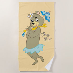 Serviette De Plage Cindy Bear tenant le parasol