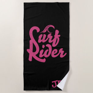 Serviette De Plage Citation de cavalier surf Monogramme rose noir ten
