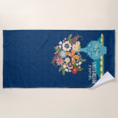 Serviette De Plage Citation inspirante Florale Bleu Vase Fleur (Devant)