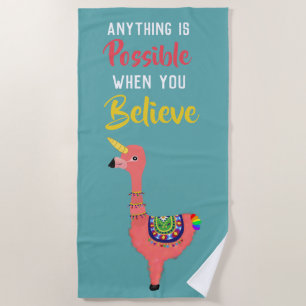 Serviette De Plage Citation Inspirational Unicorn Flamant rose Llama