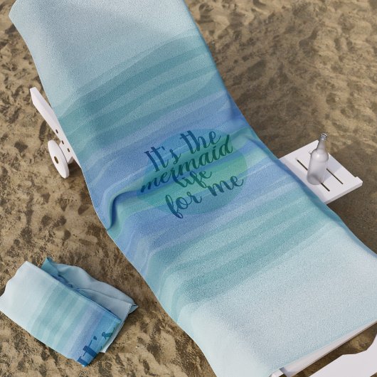 Serviette De Plage Citation Mermaid Aquarelle Waves Blue Beach Towne