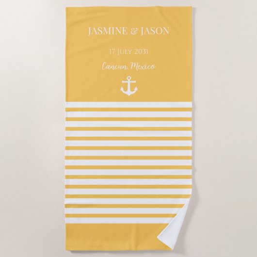 Serviette De Plage Citron Blanc Personnalisé Destination Mariage Fave (Devant)
