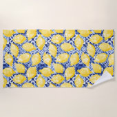 Serviette De Plage Citron bleu méditerranéen Carrelage blanc (Devant)