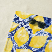 Serviette De Plage Citron bleu méditerranéen Carrelage blanc (En situation)