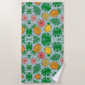 Serviette De Plage citron d'ananas tropical et motif de fleurs roses (Devant)