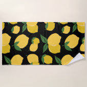 Serviette De Plage Citron Motif Fruit Rétro Jaune sur Noir (Devant)