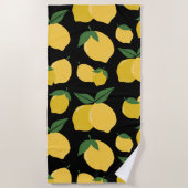 Serviette De Plage Citron Motif Fruit Rétro Jaune sur Noir (Devant)