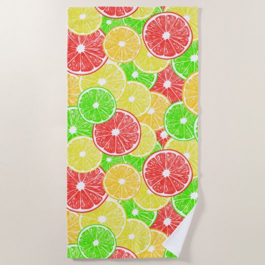 Serviette De Plage Citron, orange, pamplemousse et tranches de citron (Devant)