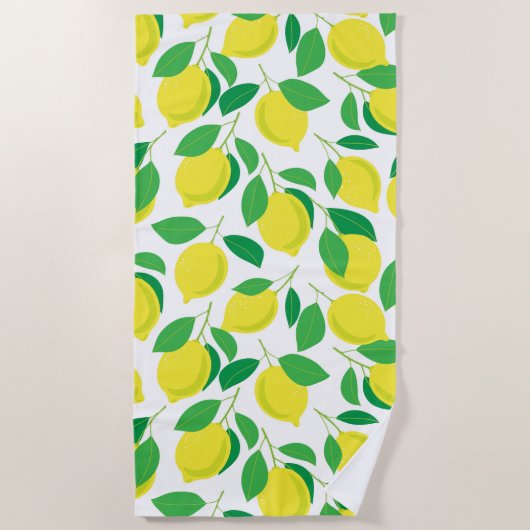 Serviette De Plage Citrons et motifs feuille (Devant)