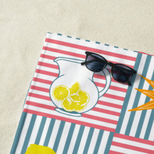 Serviette De Plage Citrons jaunes Grandes Turquoises roses