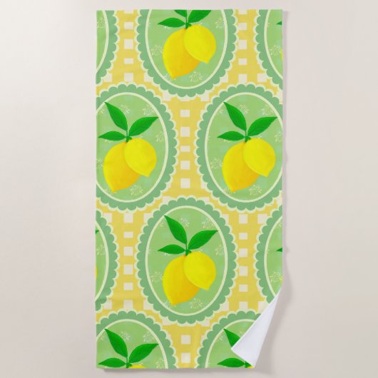 Serviette De Plage Citrons jaunes rétro (Devant)