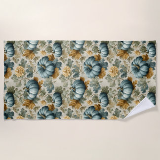 Serviette De Plage Citrouille bleu et feuilles d'automne Motif d'auto