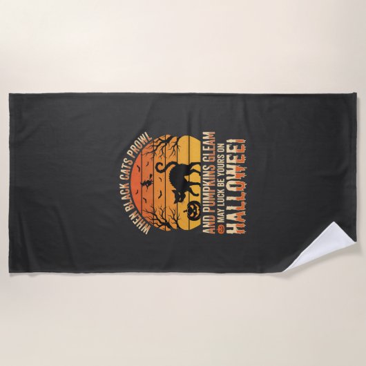 Serviette De Plage Citrouille Chat Noir Halloween Design Vectoriel (Devant)