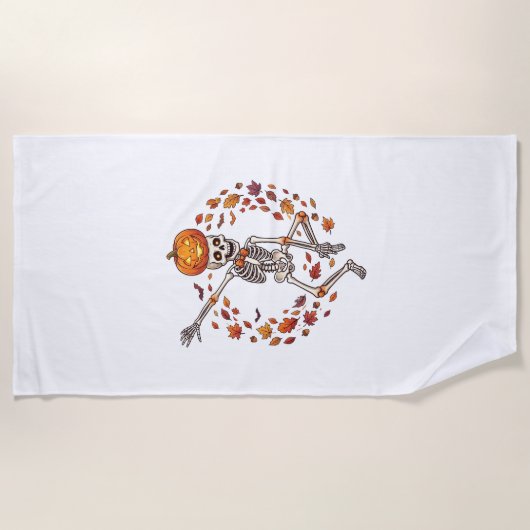 Serviette De Plage Citrouille de crâne de squelette de danse d'Hallow (Devant)