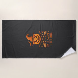 Serviette De Plage Citrouille de salutation d'Halloween Sorcière Chap