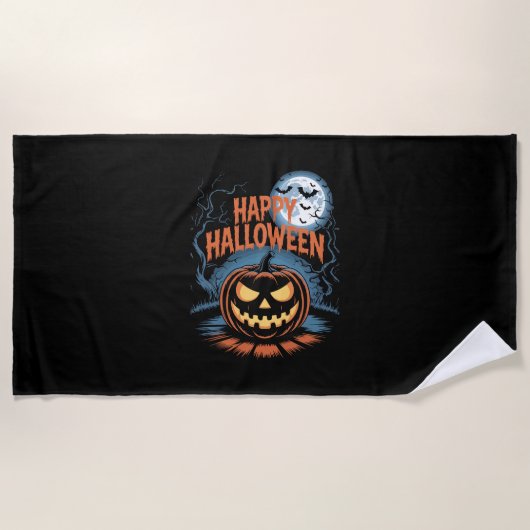 Serviette De Plage Citrouille d'Halloween effrayante (Devant)