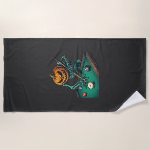Serviette De Plage Citrouille d'Halloween squelette jouant au billard