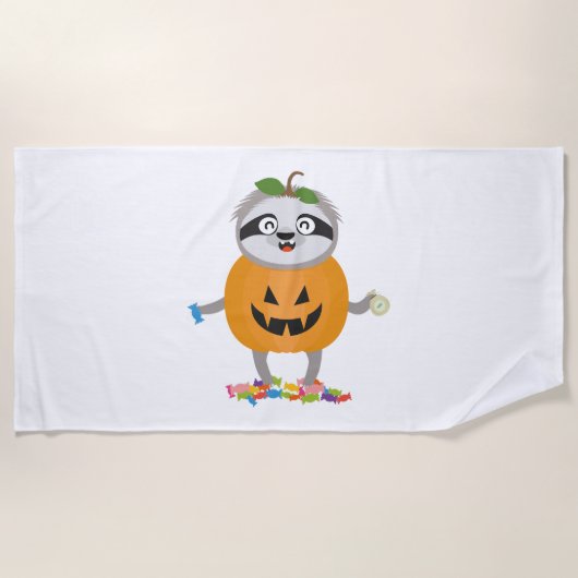 Serviette De Plage Citrouille Sloth Halloween Costume cadeau (Devant)