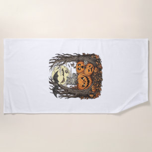 Serviette De Plage Citrouilles d'Halloween Chat Gris Chauve-Souris Pl
