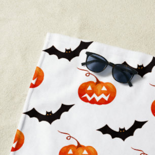 Serviette De Plage Citrouilles et chauves-souris d'Halloween, Trou ou