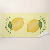 Serviette De Plage Citrus citron jaune monogramme d'été tendance (Devant)