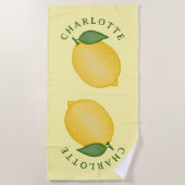 Serviette De Plage Citrus citron jaune monogramme d'été tendance (Devant)