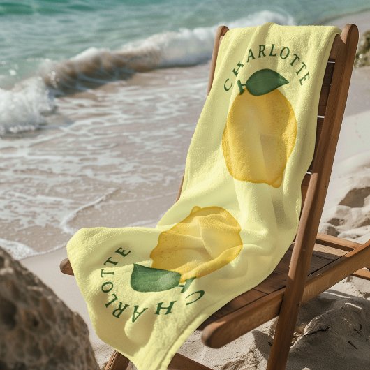 Serviette De Plage Citrus citron jaune monogramme d'été tendance