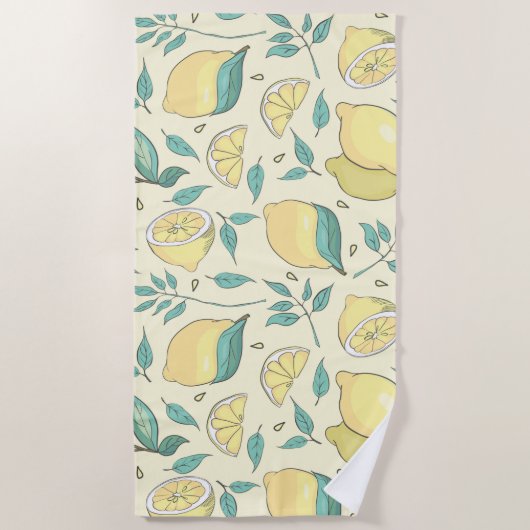 Serviette De Plage Citrus de citron moderne jaune d'été Personnalisé (Devant)