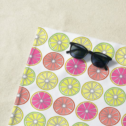 Serviette De Plage Citrus Fruit Citron Lime Orange Grappe Imprimer (En situation)