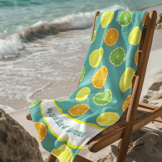 Serviette De Plage Citrus Slice of Summer Personnalisé Turquoise
