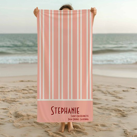 Serviette De Plage City Chic Boho rose rayé