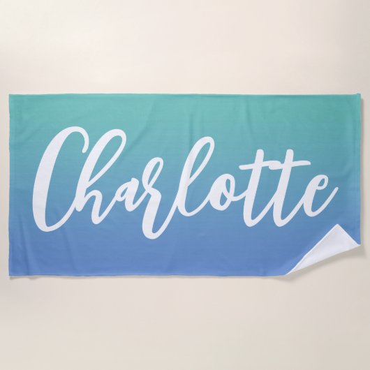 Serviette De Plage Clair Turquoise Cornflower Blue Ombre Lettrer Scri (Devant)