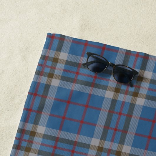 Serviette De Plage Clan Plaid Thompson gris bleu Check Tartan (En situation)
