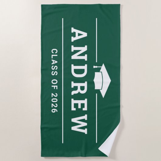 Serviette De Plage Classe de 2023 Dark Green Custom Graduate Name (Devant)