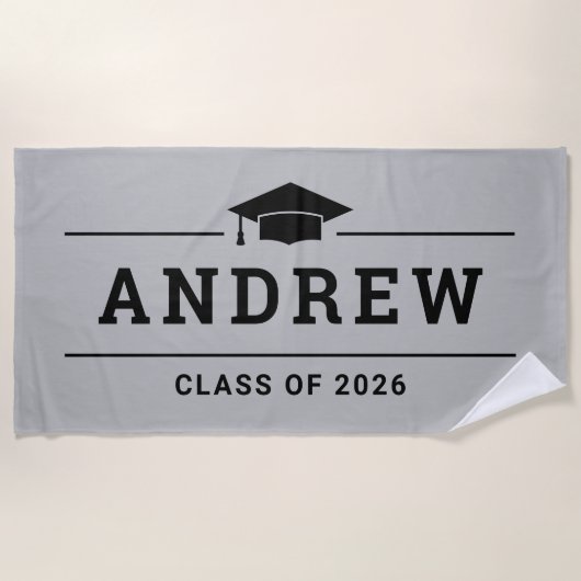 Serviette De Plage Classe de 2023 Grey Nom du diplômé personnalisé (Devant)