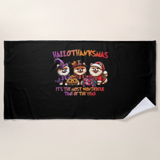 Serviette De Plage Classi de Noël d'Halloween de Poméranie (Devant)