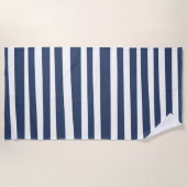 Serviette De Plage Classic Navy Blue Stripes | Timeless Nautical  (Devant)
