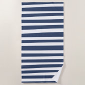 Serviette De Plage Classic Navy Blue Stripes | Timeless Nautical  (Devant)
