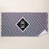Serviette De Plage Classic noir blanc Zig Zag Chevron Monogramme (Devant)