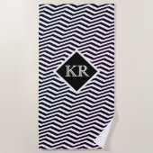 Serviette De Plage Classic noir blanc Zig Zag Chevron Monogramme (Devant)