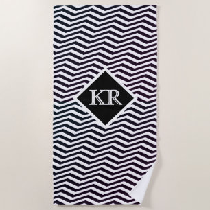 Serviette De Plage Classic noir blanc Zig Zag Chevron Monogramme
