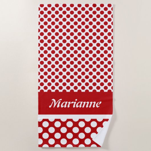 Serviette De Plage Classic Nommé Pot Polka Rouge & Blanc (Devant)