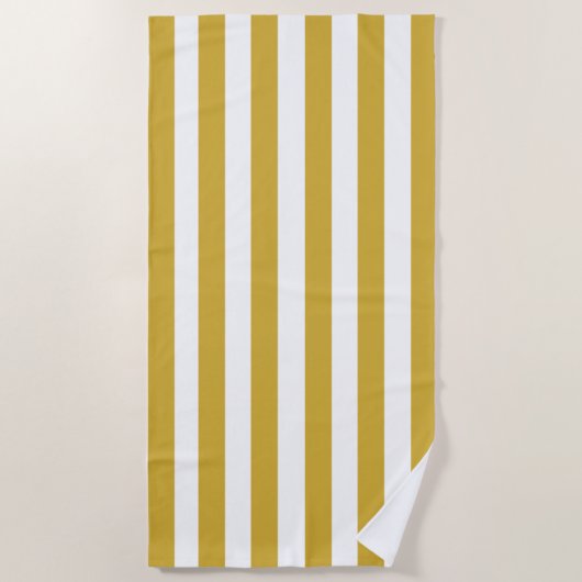 Serviette De Plage Classic Vertical Gold Yellow Blancs rayés (Devant)