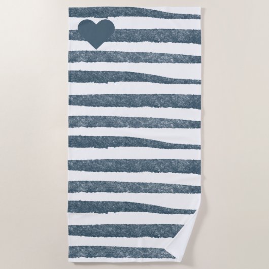 Serviette De Plage Classique Destination Rustique Rayée Bleu Et Blanc (Devant)