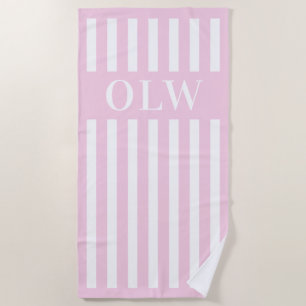 Serviette De Plage Classique Rayures Roses et Blanches Personnalisé S