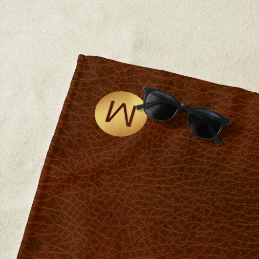 Serviette De Plage Classy Chic Brown Texture & Or Monogramme initial (En situation)