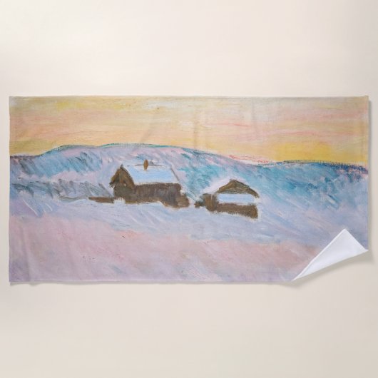 Serviette De Plage Claude Monet - Norvège Paysage, Maisons Bleues (Devant)